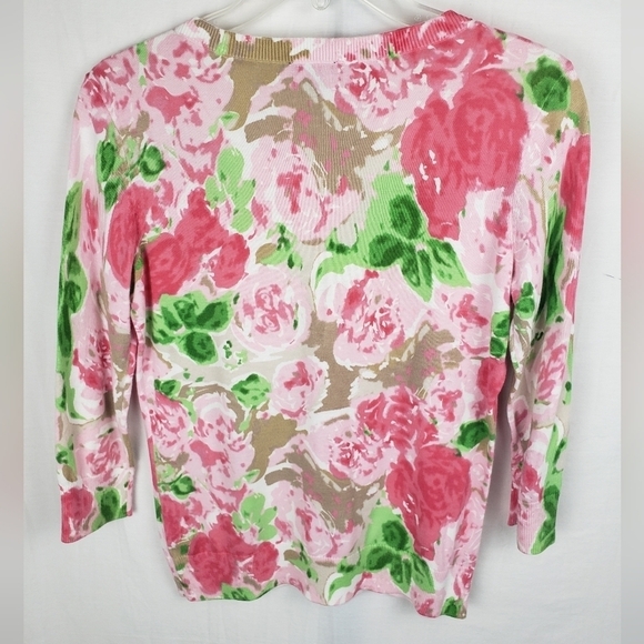 Talbot's Pink Floral 3/4 Length Sleeve  Button Down Sweater Sz Petite - Picture 6 of 9